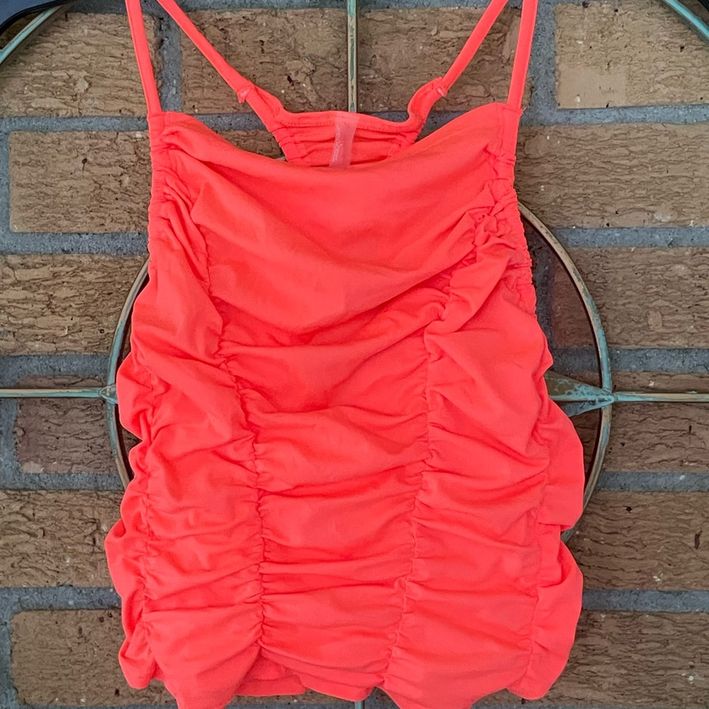 Free People Movement Shirr Enough Cropped Tank Top Neon orange coral color Sz S